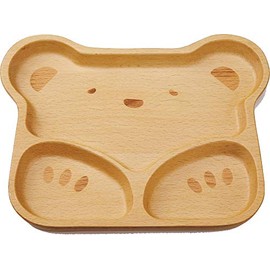 Alphax 905066 Children's Plate, Wood Grain 9.6 x 7.9 x 0.8 inches (24.5 x 20 x 2 cm), Beech, Kids Plate, Bear