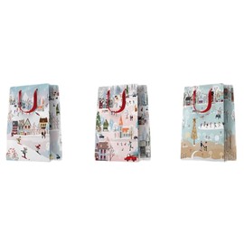 Gift Bags, Set of 3 Christmas Bags in 3 Fun Snow Designs, Large Sizes, 26 cm x 32 cm x 12 cm