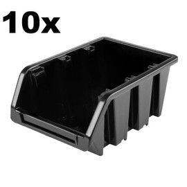 SimpleThing Pack of 10 Stacking Boxes Size 390 x 240 x 180 mm Black Workshop Wall Shelf Sorting Box Stacking Box