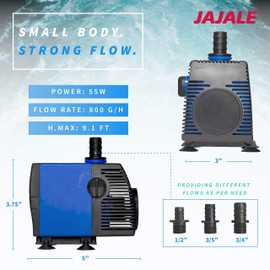 JAJALE 792 GPH Submersible Water Pump - Adjustable Quite Aquariums, Fountains, Hydroponics, and Pond Pump, 9.1ft Lift, 55W