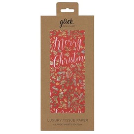Merry Christmas Foliage Glick 4 Sheets Tissue Wrapping Paper 50 x 75 cm