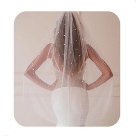 Yalice Pearl - Velo largo de catedral para novia, velo de novia de 118 pulgadas para novias, velo de 1 nivel, longitud de la punta de los dedos con peine (longitud de la catedral: 300 x 150 cm/118 x