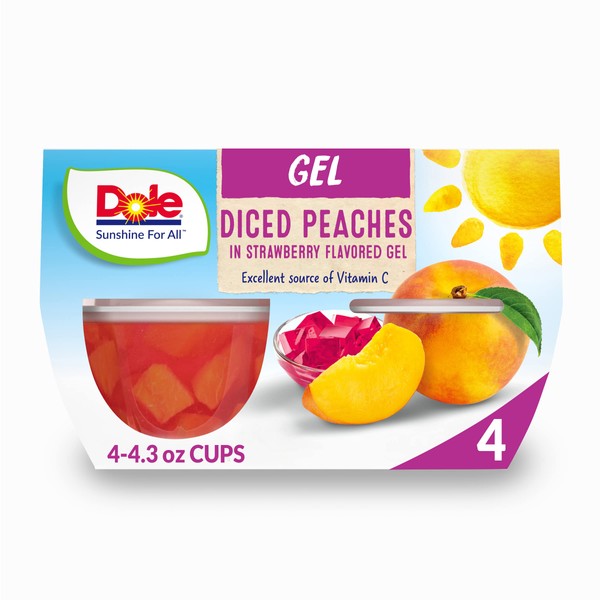 Dole Fruit Bowls Peaches in Strawberry Flavored Gel, Back To School, Gluten Free Healthy Snack,, 4.3oz, 4 Cups