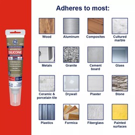 GE Advanced Silicone Caulk for Kitchen & Bathroom - 100% Waterproof Silicone Sealant, 5X Stronger Adhesion, Shrink & Crack Proof - 2.8 fl oz Tube, Clear, 1 Pack