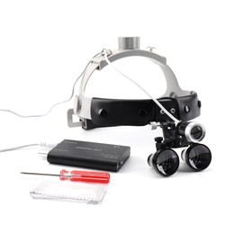 DOC.ROYAL Binocular 3.5X420mm Leather Headband Loupe with 3W LED Headlight（Black）