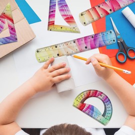 SacJkt Flexibles Lineal Set, Geometrie Set, 5 Stück Bunt Flexibles Lineal mit Geodreieck, Ideales Zeichenwerkzeug für Schüler Lehrer und Zeichner（20 cm Set + Rose 30 cm）