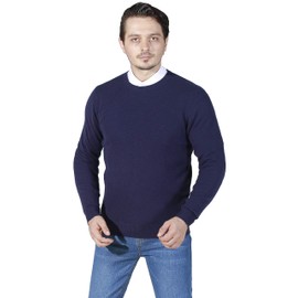 WOSICA Men's 100% Cashmere Kniited Pullover with Long Sleeve Crew Neck (Navy, M)