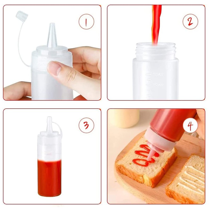 Abnaok 8oz Food Grade Plastic Squeeze Condiment Bottles with Cap