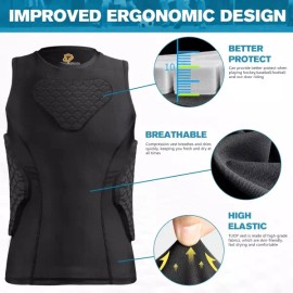 DRLDON 디알루돈 유소년 축구 패딩 셔츠 갈비 가슴 보호대 야구 라크로스용 6패드 DiAludon Youth Soccer Padded Shirt Rib Chest Protector for Lacrosse Baseball 6-Pad