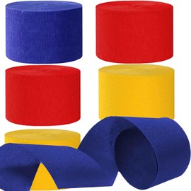 We Moment Red and Blue Yellow Crepe Paper Streamers Party Streamer 1.8 Inch Widening 6 Rolls,Theme Party Decorations Streamer 82 feet per roll for Birthday Party Decorations