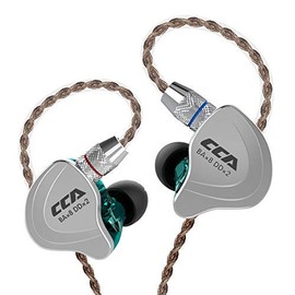 CCA C10 in-Ear Headphone, 1DD+4BA Hybrid Drivers HiFi in-Ear Earphone, Aluminum Alloy Faceplate in Ear Monitor with Detachable 0.75mm 2Pin Cable for Audiophile Musician,Black (Cyan,No Mic)