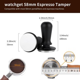 watchget 58mm Espresso Tamper Coffee Tamper Stainless Steel 30lbs Constant Pressure with Flat Base Spring Proof Tamper Coffee Espresso Accessories for Porta Filter Home Coffee Coffee Tamper Commercial
