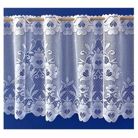 heimtexland ® Net Curtain Jacquard Flowers Border Curtain White Bistro Curtain Curved Type 10 H x W 42 x 95 cm