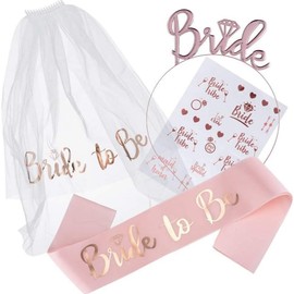 Bride to Be Sash Hen Party Accessories Kit Includes Tiara Veil Comb Temporary Tattoos for Bachelorette Bridal Shower Wedding Fun Hen Party Games Decorations