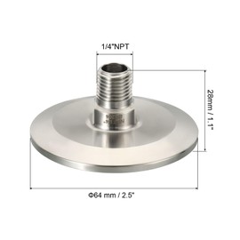 PATIKIL 2 Inch TC Tri Clamps Adaptor, Tri-Clover Fittings to NPT 1/4" Male Sanitary Thread Adaptor 304 Stainless Steel for Food Beverage Dairy, Ferrule 64mm