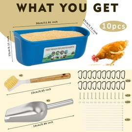 10 Pack Fence Feed Feeder 4.5 Quart Hanging Chicken Feeder Trough with Brush & Scoop Blue Goat Hanging Fence Feeders Feeder with Hooks Screws & Zip Tie for Livestock Feeding Container Goats Supplies