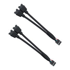 2 Stück USB 2.0 9 Pin Splitter Mainboard, USB 2.0 9-polige Buchse auf Doppel-Verlängerungskabel, Mainboard USB Splitter 1 zu 2, mainboard usb splitter, Abschirmung Kabel, für PC Mainboard Pinheader