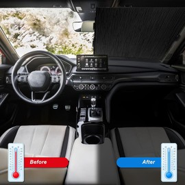 Retractable Windshield Shade for Car, Sun Visor Protector Blocks 99% UV Rays to Keep Your Vehicle Cool, Auto Sunshade Fits Front Rear Window Large Medium Small Carswith Double Suction Cups