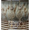 Bronze Hippie Dangle Earrings Flowers Peace Love. Jewelry Earrings for