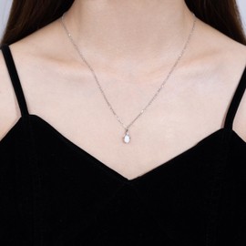 FANCIME Opal Necklace 14K Solid White Gold Oval Pendant with Diamond October Birthstone Necklace Jewelry Gifts for Her Mom Women