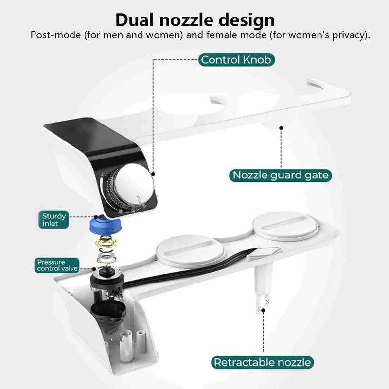 Bidet Toilet Seat Attachment NonElectric Dual Nozzle Adjustable Pressure SelfCleaning(G9/16
