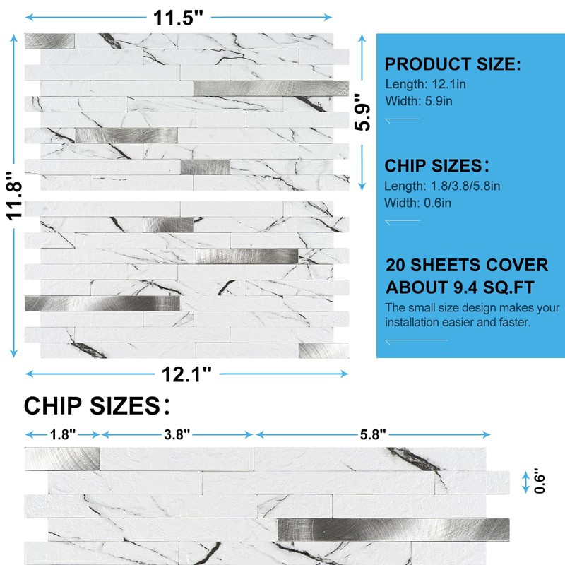 V-MOZZA Peel and Stick Backsplash, 20-Sheet Peel and Stick Tiles