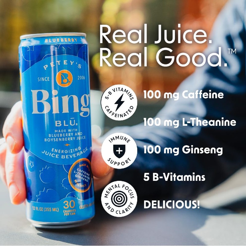 BING BLUEBERRY Energizing Juice Beverage – (12oz/24pk) – Made with
