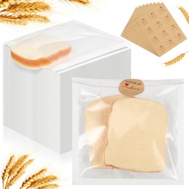 400 Pcs Heat Sealable Bakery Bags with Window 7.1 x 7.5 Inch Grease Resistant Kraft Cookie Bags Pastry Bags with Paper Stickers for Packaging Donut Bread Cookie Goods Sandwich Baked Treat (White)