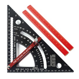 7 Inch Speed Square - 80° Angle Adjustable Combination Triangle Ruler, Carpenter Square with 2 Pencils for Woodworking Tool (Metric)