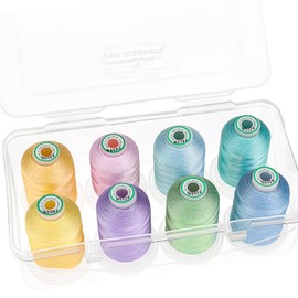 New brothread - 15 Options - 8 Snap Spools of 1000m Each Polyester Machine Embroidery Thread with Clear Plastic Storage Box for Embroidery & Quilting - Pastel Colour