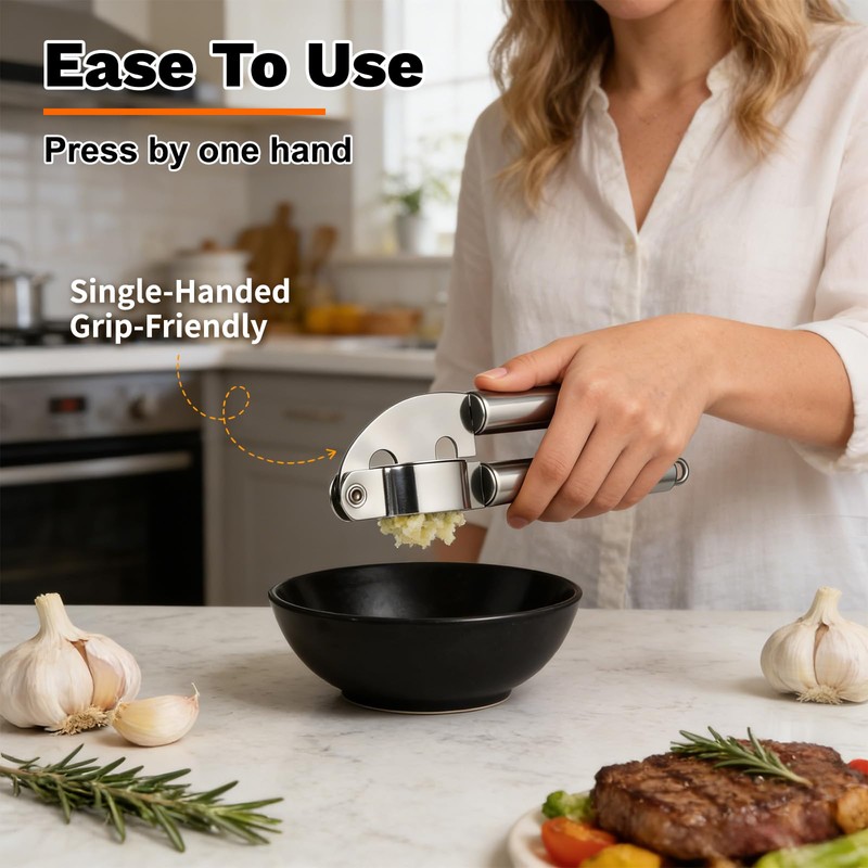 Stainless Steel Garlic Press,Thickened Garlic Crusher,Ergonomically Designed Handle for Effortless