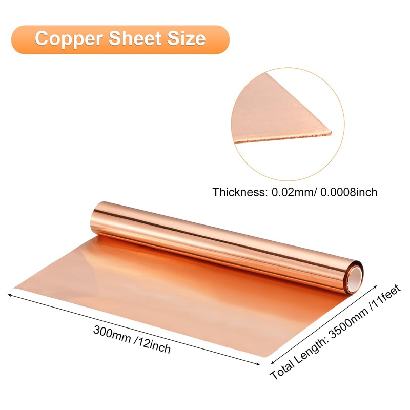 uxcell Copper Sheet Roll 3500mm x 300mm x 0.02mm, 99.9%