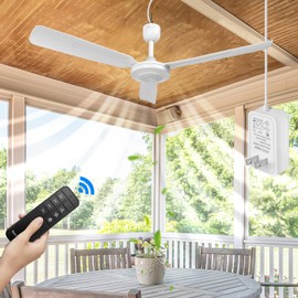 bestmoument 28-Inch Outdoor Ceiling Fan for Gazebo Indoor/Outdoor RV Camping Tent Canopy Beach，3-Speed 3-Timer，12V Remote Control ，Patio Pergola (with 9.8 feet Extension Cord)