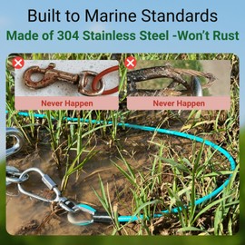 【90 Day Guarantee】 100ft Heavy Duty Stainless Steel Dog Tie Out Cable - No Rust, 1000lb Strength - Yard, Camping, Outside Tether for Medium to Large Sizes, Blue 100ft
