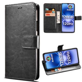 MEMELOKA Handyhülle für UMIDIGI G100/UMIDIGI G100A, Internes TPU Stoßfest und Premium PU Flip Wallet Schutzhülle UMIDIGI G100/UMIDIGI G100A mit Kartenfächer[Magnetverschluss][Standfunktion] - Schwarz