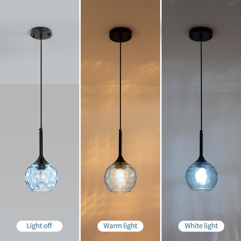 JHLBYL Blue Glass Pendant Light fixtures, Mini Glass Pendant Light