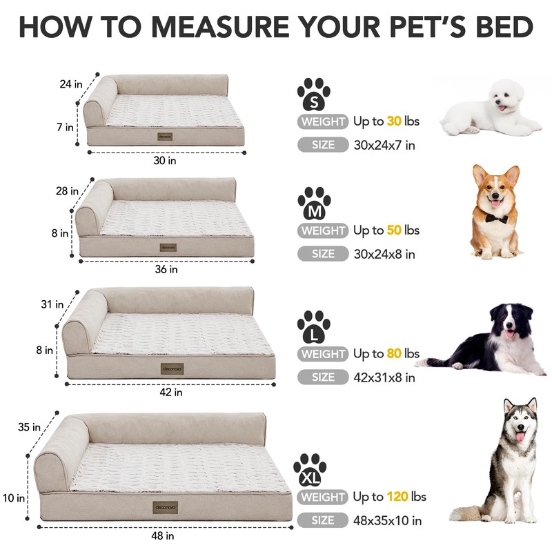 Deconovo Sofa Dog Bed with L-Shape Bolster, Supportive Eggrate Foam,