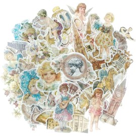 Lumbor37 Vintage Pegatinas,60 Calcomanías Impermeables, Decora álbumes de Recortes y Pegatinas de Papel, Manualidades de Bricolaje, Diarios, Creación de Tarjetas (ángel)