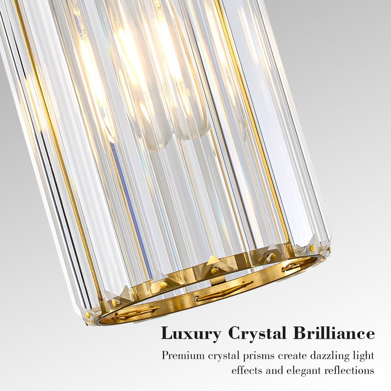HONIEGG 5.1" Mini Modern Gold Crystal Kitchen Island Pendant Lights