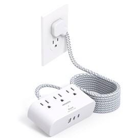 Extension Cord 15 Ft, Ultra Thin Flat Plug Power Strip with 3 Outlets 3 USB Ports (2 USB C), Wall Mount, Multi Plug Outlet Extender Desk Charging Station for Office, Travel and Dorm Room Essentials