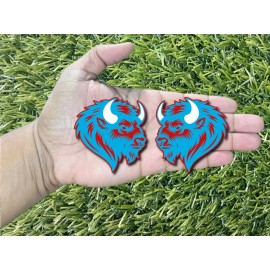 Badge Addictz Bison Buffalo Emblem Badges Whites Horns Light Blue on Red Racing Aggressive New
