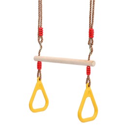 Trapeze Swing Bar Trapeze Wooden Stick Swing Bar Fitness Gym Rings for Adult Children Yellow