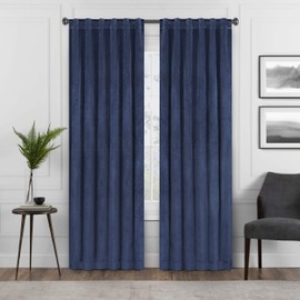 Eclipse Harper Velvet Rod Pocket Curtains for Bedroom, Single Panel, 50 in x 84 in, Navy