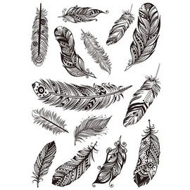 2 Sheets Temporary Feather Tattoo Flower Tattoo Cherry Blossom Tattoo LC104 TL284