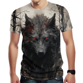 Girren Men's Novelty Wolf Graphic T-Shirts 3D Animal Printed Shirts Casual Summer Tee Top,Black2,XL