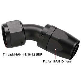 Podavelle 16AN 45 Degree Elbow Hose End Fitting Swivel Aluminum Black