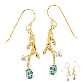 Silvershake Petite Simulated Color Change Alexandrite 925 Sterling Silver Vine Leaf Dangle Hook Earrings