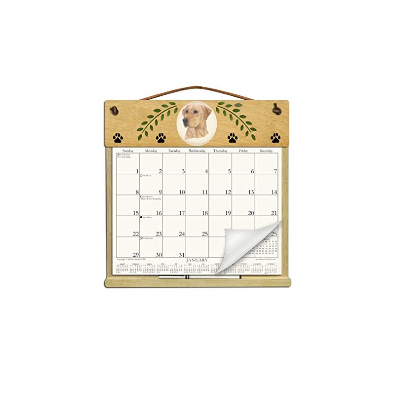 Wooden Refillable Yellow Lab Calendar Holder Filled with a 2026