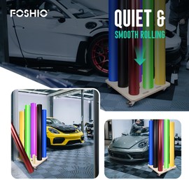 FOSHIO Wooden Vinyl Roll Holder with Caster Wheels, Vinyl Rack for Pulling 9 Rollers of Transfer Paper Tape, Wallpaper, Window Film, Garage Workshop Window Tint Tools