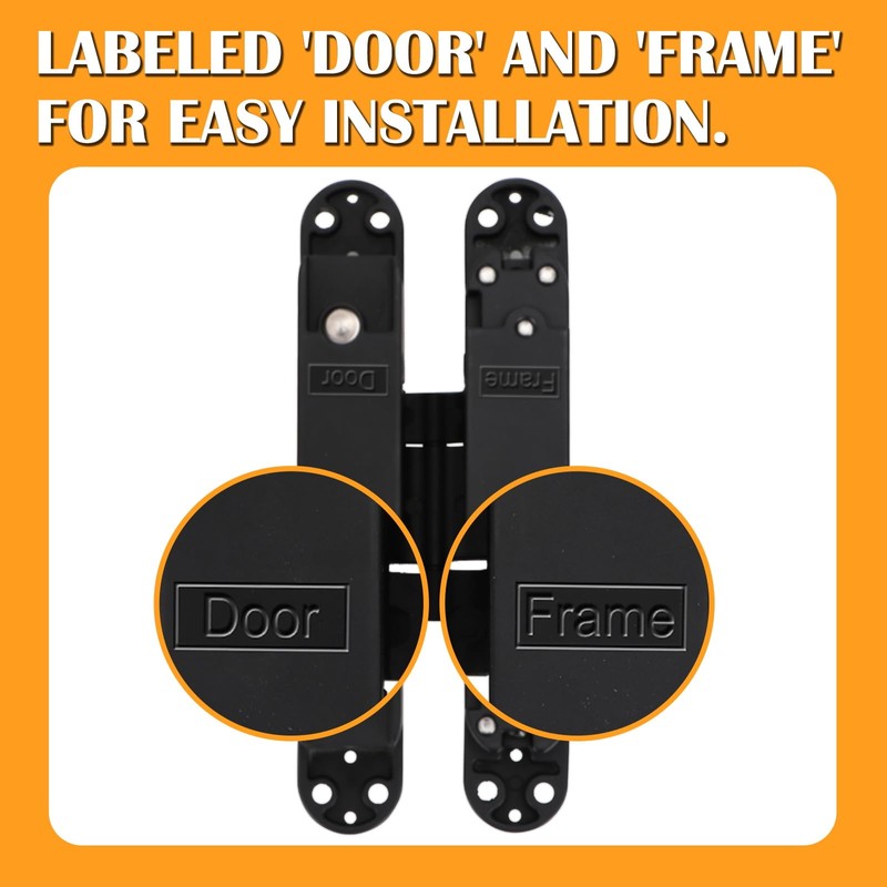 HBL' 2 Pack Hidden Door Hinges, 6 Inch Black Heavy